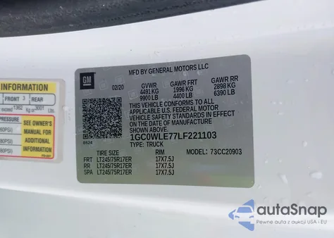 2020 Chevrolet Silverado 2Wd Long Bed Wt из США, поврежденный, VIN 1GC0WLE77LF221103